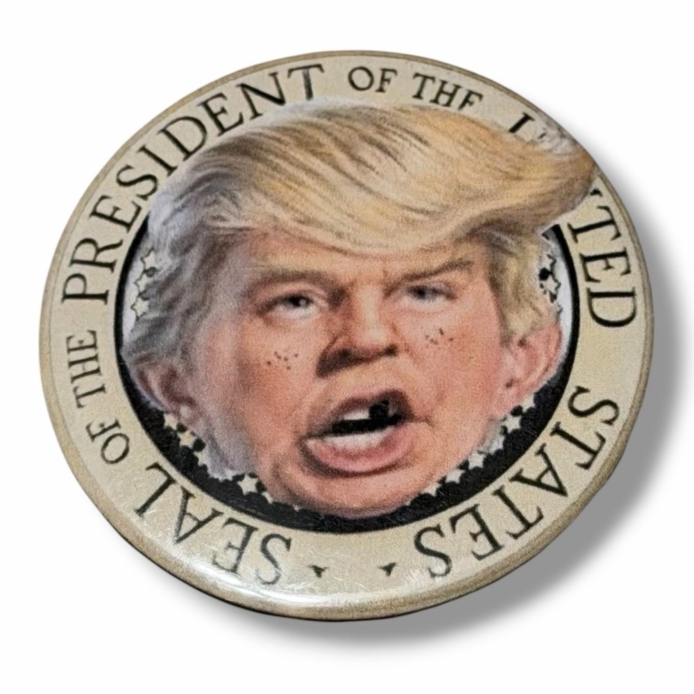 Donald Trump Mad Magazine Political Satire Vintage Pinback Button A107